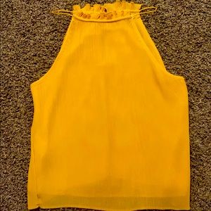 Mango - chiffon lace mustard pleated blouse